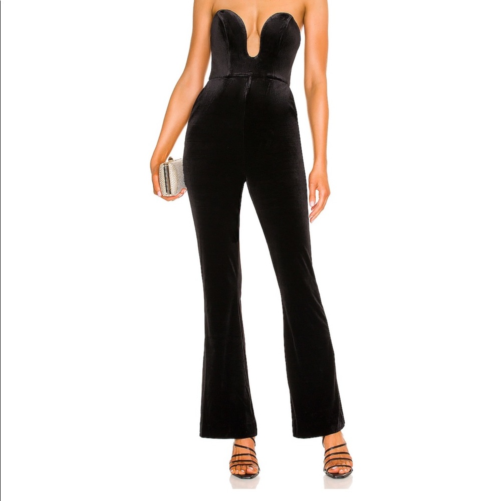 “Revolve” black velvet jumpsuit